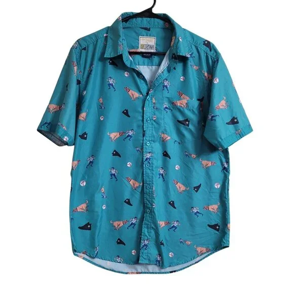 The Roosevelts RSVLTS x Sandlot Button Up Shirt Green Benny Beast Dog Mens M - Picture 12 of 12
